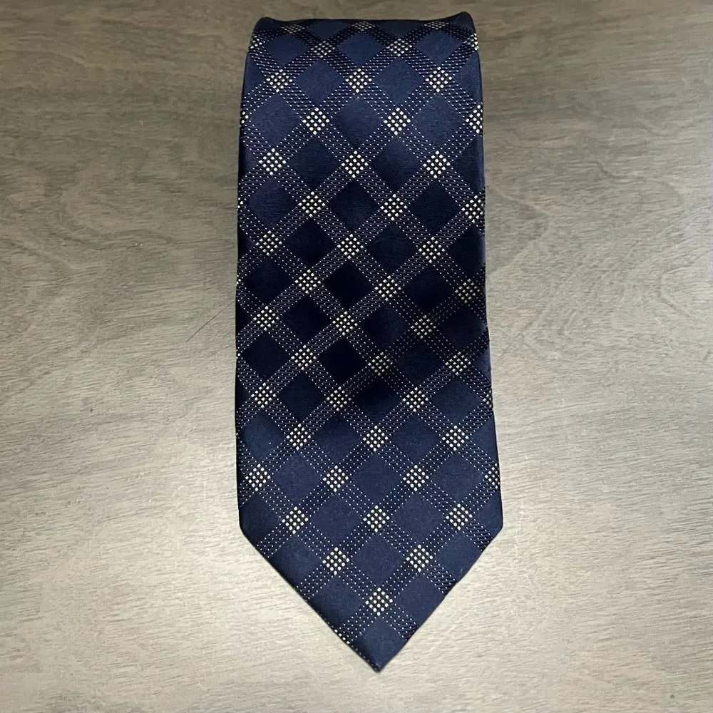 Michael Kors 100% Silk Designer Tie‎ Blue Plaid Business Casual Preppy Necktie